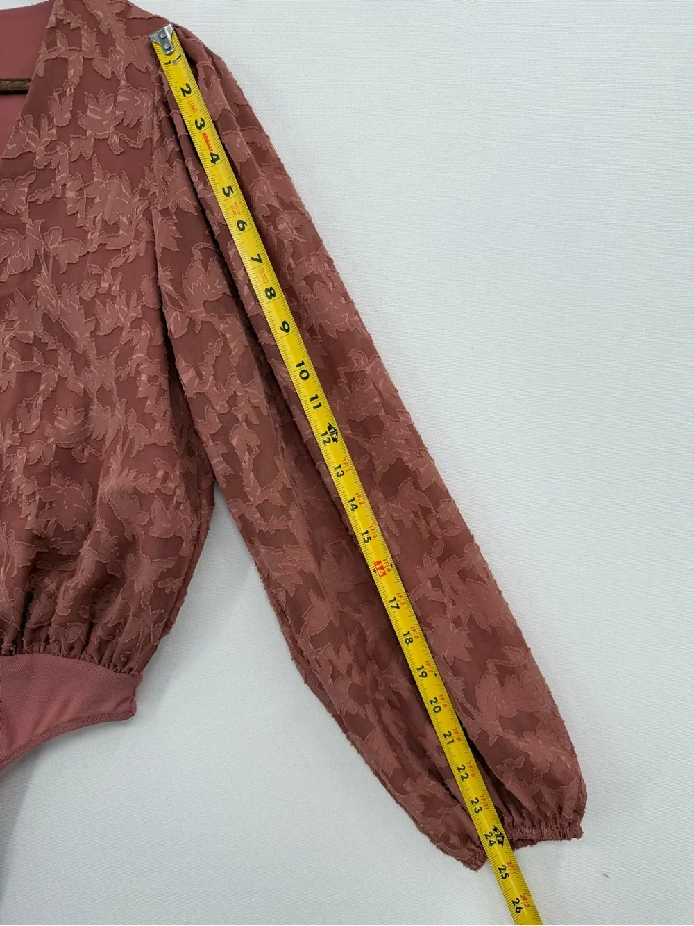 Lulu's Floral Lace Sheer Bodysuit Dusty Rose Pink Long Sleeve Puff Size S